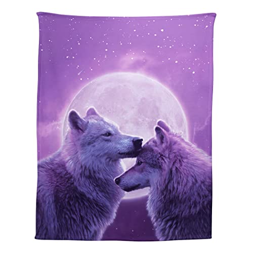 Zomer Kuscheldecke 150x200 cm Gemusterte Decke Weiche Warme Decke als Wohndecke Schlafdecke Tagesdecke oder Sofadecke mit Purple Moonlight und Wolf von Zomer