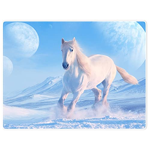 Zomer Kuscheldecke Bedruckt mit Eisfeld Weißes Pferd,Blau,150x200 cm von Zomer
