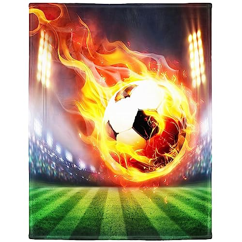 Zomer Kuscheldecke Flauschig Decke 125x150 cm Wohndecke Couchdecke Mikrofaser Sofaüberwurf Tagesdecke weiche warme Sofadecke mit Fußball Flamme Motiv von Zomer