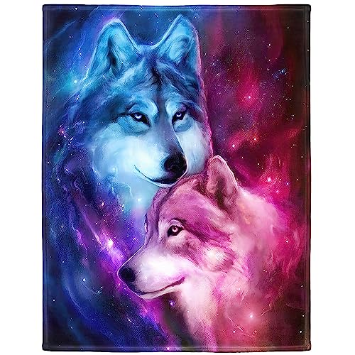 Zomer Kuscheldecke Flauschig Decke 125x150 cm Wohndecke Couchdecke Mikrofaser Sofaüberwurf Tagesdecke weiche warme Sofadecke mit Wolf Galaxie Motiv von Zomer