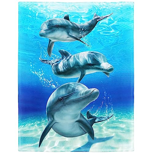 Zomer Kuscheldecke Flauschig Decke 125x200 cm Wohndecke Couchdecke Mikrofaser Sofaüberwurf Tagesdecke weiche warme Sofadecke mit Delfin Ozean Motiv von Zomer