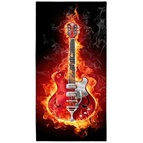 Zomer Mikrofaser Strandtuch 90x180 cm Badetuch Schnelltrocknend Ultra Light Sandless Portable Camping Handtuch Badetuch mit Gitarre und Flamme Motiv von Zomer