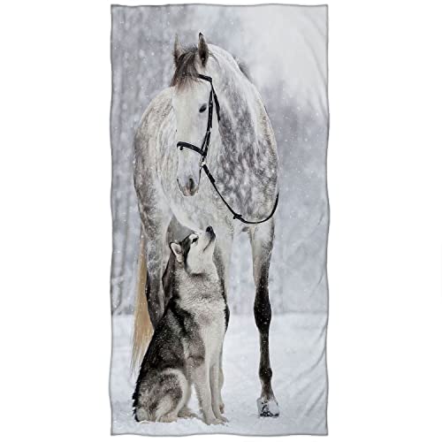 Zomer Strandtuch 70x140 cm Schnelltrocknend Badetuch Hochwertiges Mikrofaser Handtuch mit Pferd Adlerhund Motiv von Zomer