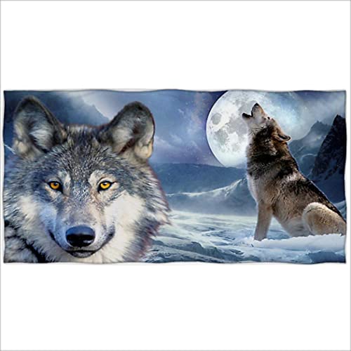 Zomer Strandtuch 70x140cm,Bedrucktes Mikrofaser Badetuch-Grau Wolf Mond von Zomer