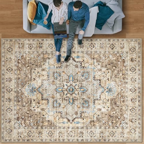 Teppich, Vintage-Teppich, 22,9 x 30,5 cm, groß, waschbar, für den Innenbereich, niedriger Flor, abgenutzter Bodenteppich, Retro-Akzent-Teppich für Wohnzimmer, Schlafzimmer, Küche, Esstisch, Heimbüro Teppich, Vintage-Teppich, 22,9 x 30,5 cm, groß, waschbar, für den Innenbereich, niedriger Flor, abgenutzter Bodenteppich, Retro-Akzent-Teppich für Wohnzimmer, Schlafzimmer, Küche, Esstisch, Heimbüro von Zomfy