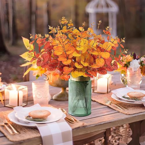 Zomtier 10 Stück Künstliche Eukalyptus Deko Herbst, Künstliche Eukalyptus Zweige Blätter, Herbststrauß künstlich für Herbst Deko Thanksgiving Halloween Erntedankfest Küche Dekor Tischdeko von Zomtier