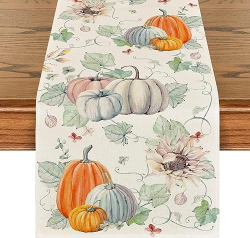 Zomtier Herbst Deko Mode Kürbisse Ahornblätter Herbst Tischläufer, Küche Esstisch Dekor Tischdecke Kürbis Dekoration für drinnen und draußen Urlaub Party Wohnzimmer Dekor,33x183 cm (Stil 4) von Zomtier