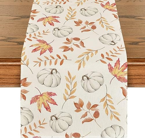 Zomtier Herbst Deko Mode Kürbisse Ahornblätter Herbst Tischläufer, Küche Esstisch Dekor Tischdecke Kürbis Dekoration für drinnen und draußen Urlaub Party Wohnzimmer Dekor,33x183 cm (Stil 5) von Zomtier