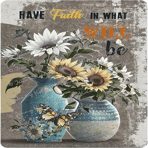 Zomyto Metallschild mit Gänseblümchen-Motiv – "Have Faith in What Will Be – Inspirierendes Zitatschild – Bauernhaus-Wandkunst – Rustikale Gänseblümchen-Malerei-Malerei", Landhaus-Blumen-Poster, Drucke von Zomyto