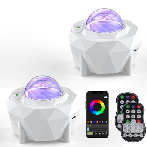 2 Stücke LED Sternenhimmel Projektor Discolicht Partylicht, Bluetooth Nachtlicht, Galaxy Sternlichtprojektor mit Fernbedienung,Sternenlicht mit Timer Lautsprecher für Kinder,Geburtztag Geschenke von ZonQoonz