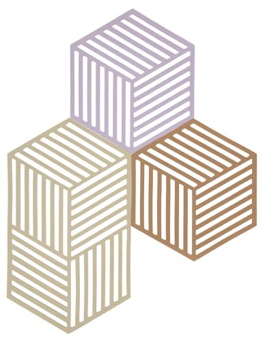 Zone Denmark Hexagon Topfuntersetzer Hitzebeständig, Silikon Untersetzer, Praktische und Dekorative Topf-Untersetzer, 2 Stück 16 x 14 cm & 1 Stück 24 x 14 cm, Lupine/Warm Sand/Light Terracotta von Zone Denmark