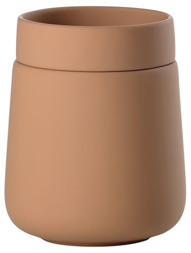 Zone Denmark Nova One Aufbewahrungsbox mit Deckel, Keramikdose zur Aufbewahrung von Badutensilien wie Wattepads & Wattestäbchen, Durchm. 8,4 cm, Höhe 10 cm, Fassungsvermögen 290 ml, Mandarin von Zone Denmark