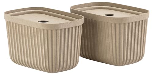 Zone Denmark Pulp Aufbewahrungsboxen mit Deckel – Boxen Aufbewahrung – Stabile Kisten aus 100% Recyclingmaterialien – 2 Stück – 23 x 15 x 15 cm – Natural Brown von Zone Denmark