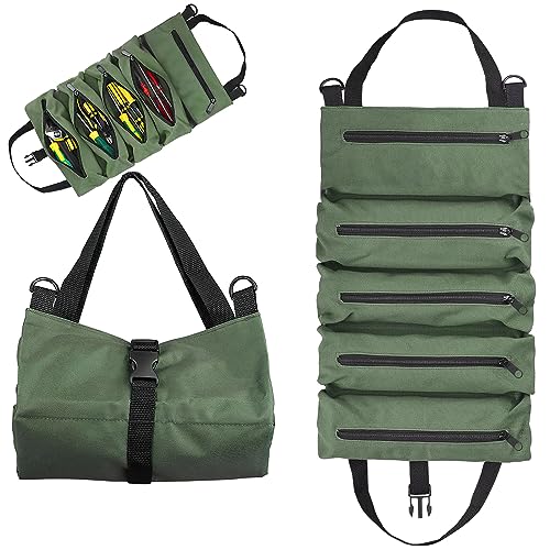 Aufrollbare Werkzeugtasche, ZoneYan Werkzeug Rolltasche mit 5 Reißverschlusstasche aus Segeltuch, Schraubenschlüssel Tool Roll Organizer, Mehrzweck Tasche (Grün) von ZoneYan