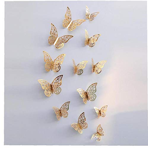 Zonfer 12 Stück Schmetterling Dekorationen 3D Wandaufkleber Metallic-Kunst-Aufkleber DIY Entfernbares Dekorative Papiertapeten Für Home Bad Wohnzimmer Kind-mädchen-Schlafzimmer-Partei-dekor (goldene) von Zonfer