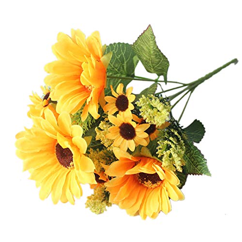 Zonfer Künstliche Sonnenblume Simulation Blume Einzelne Stem 7 Fork Sunflower 32cm Lange für Wohnzimmer Partydekoration (gelb) von Zonfer