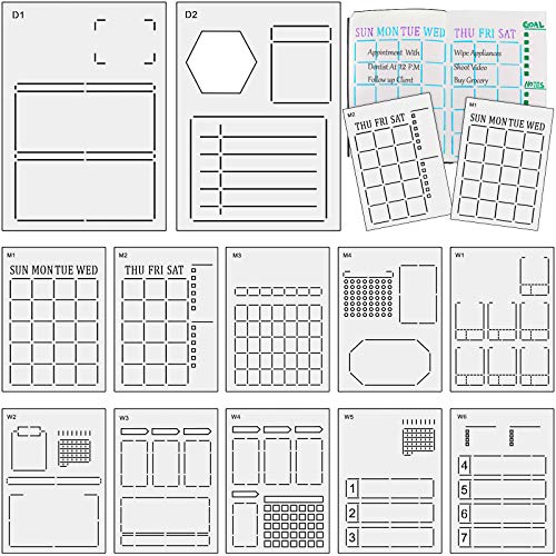 12 Stück Speedy Spreads Journal Schablonen DIY Journal Vorlagen Wiederverwendbare wöchentliche monatliche Layouts Schablonen Kunststoff Planer Set für A5 Bullet Dot Grid DIY Notebook Tagebuch 12 Stück Speedy Spreads Journal Schablonen DIY Journal Vorlagen Wiederverwendbare wöchentliche monatliche Layouts Schablonen Kunststoff Planer Set für A5 Bullet Dot Grid DIY Notebook Tagebuch von Zonon