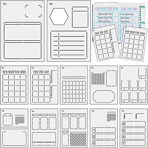 12 Stück Speedy Spreads Journal Schablonen DIY Journal Vorlagen Wiederverwendbare wöchentliche monatliche Layouts Schablonen Kunststoff Planer Set für A5 Bullet Dot Grid DIY Notebook Tagebuch von Zonon