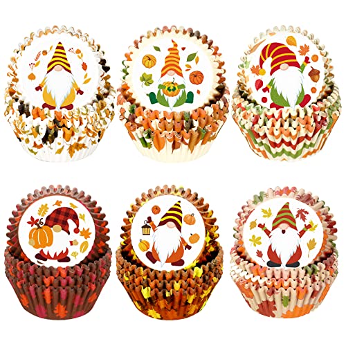 600 Stück Thanksgiving Cupcake Liners Kürbis Truthahn Ahornblatt Cupcake Backförmchen Thanksgiving Muffin Liners Paper Baking Cups for Home Baking Kitchen Autumn Party Supplies, 6 Stile (Zwerg) von Zonon