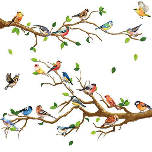 Garten Vögel auf Zweigen Wandaufkleber Abnehmbare Vögel auf Baum Wandtattoos Peel and Stick Wanddekoration für Kinder Kinderzimmer Schlafzimmer Wohnzimmer von Zonon