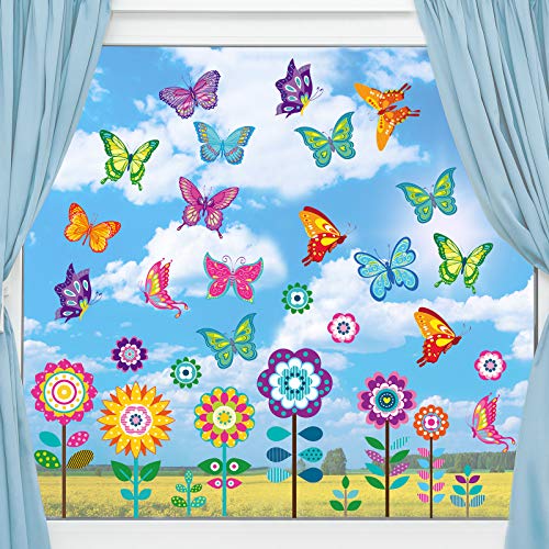 Zonon 72 Stück Große Größe Frühling Fenster Aufkleber Blumen Schmetterling Fensterbilder Fenster Abziehbilder Anti Kollision Glasfenster Deko für Frühling Party von Zonon
