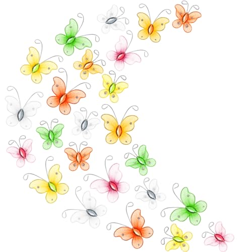 Zonon 60-teiliges buntes Schmetterlingsset, Nylon-Schmetterlinge mit zartem Edelstein für Zuhause und Hochzeit, Tischdekoration, Scrapbooking, Bastelkarten, Dekoration, 2 Größen (helle Farbe) von Zonon