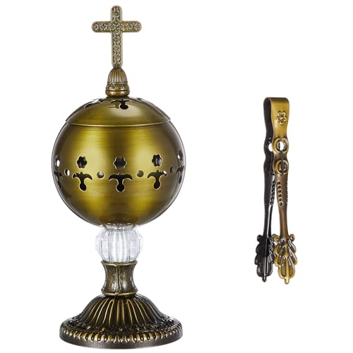 Zonon Katholisches Räuchergefäß mit Zange, Holzkohle, poliertes Metall, Messing, Räuchergefäß, christliche Kirche, Räuchergefäß, Halter, Kegel, Kreuz, 22,9 cm, Aromatherapie-Duftornament (Bronze) Zonon Katholisches Räuchergefäß mit Zange, Holzkohle, poliertes Metall, Messing, Räuchergefäß, christliche Kirche, Räuchergefäß, Halter, Kegel, Kreuz, 22,9 cm, Aromatherapie-Duftornament (Bronze) von Zonon