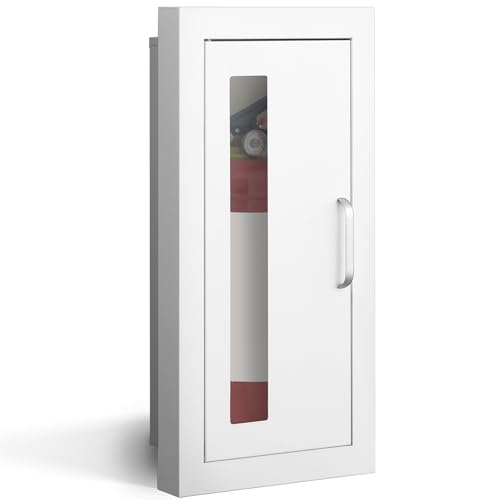 Zonon Semi Recessed Fire Extinguisher Cabinet Industrial Architectural Wall Cabinet, Door with Handle Version for 4.5 kg Dry Chemical Fire Extinguisher White von Zonon