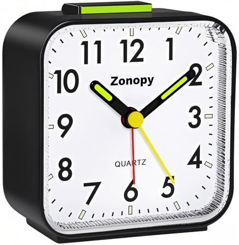 Zonopy Wecker, Analog Wecker Ohne Ticken mit Night Licht, Batteriebetrieben, lauter Alarm, Schlummerfunktion, Geräuschloser Betrieb, Leuchtendes Display, Tragbares Design für Tiefschläfer von Zonopy