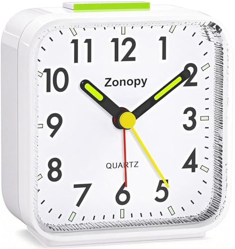 Zonopy Wecker, Analog Wecker Ohne Ticken mit Night Lichts, Batteriebetrieben, Schlummerfunktion, lauter Alarm, Geräuschloser Betrieb, Leuchtendes Display, Tragbares Design für Tiefschläfer von Zonopy