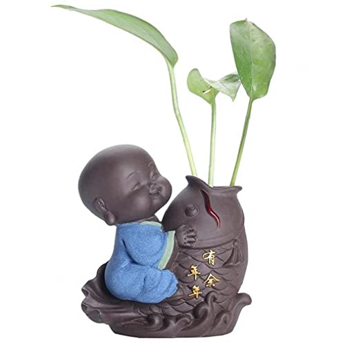 Zonster 1 Stück Keramik Mini Lachend Buddha Statue Maitreya Monk Figur Heimkultur Kunst Und Handwerk Tee Zubehör, Blau, 8.6*9.6cm von Zonster