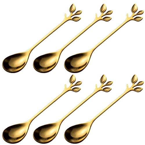 6 Stücke Kleine Kaffee Löffel Adorable Gold Blattform Mini Edelstahl Espresso Löffel Für Dessert Teelöffel Rühren & Mischlöffel von PiniceCore