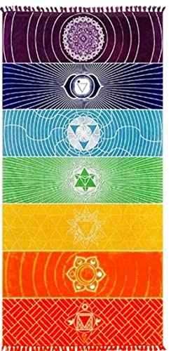 Regenbogen Chakra Tapestry Tuch Yoga Matte Sonnencreme Schal Tapisserie Hippie Streifen Zigeuner Reise Yoga Matte Tapisserie von Zonster