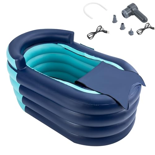 Aufblasbare Badewanne,Aufblasbare Faltbare Mobile Freistehende Badewanne,Ergonomische Rückenlehne,PVC,Eisbad mit Abdeckung & Pumpe für Erwachsene bis zu 180cm und Dusche,140 * 74 * 84cm (Blau) von Zoobotanica