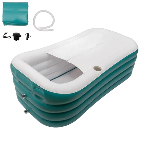 Aufblasbare Badewanne,Faltbare Mobile Freistehende Badewanne,Ergonomische Rückenlehne,PVC,Eisbad mit Abdeckung & Pumpe für Erwachsene und Dusche,152 * 84 * 52cm(ökologisch grün) von Zoobotanica