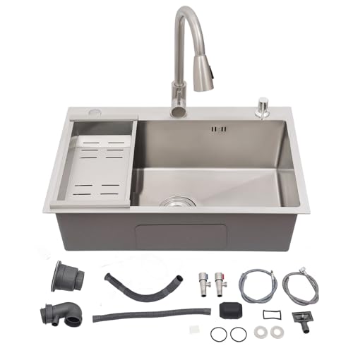 Edelstahl Spülbecken 68 x 45 cm,Spüle mit Ausziehbare Wasserhahn und Seifenspender,Küchenspüle 1 Becken,Einbauspüle,Küche Waschbecken mit Siphon Ab- und Überlaufgarnitur (Silber) von Zoobotanica