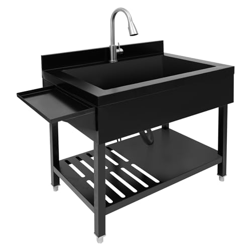 Freistehende Küchenspüle,90x57x94cm,Einzelbecken-Spülbecken,Edelstahl Spültisch,Catering-Spüle mit Ausziehbarer Wasserhahn,Tragbare Waschbecken für Restaurant, Wäscherei, Garage,Außen (Schwarz) Freistehende Küchenspüle,90x57x94cm,Einzelbecken-Spülbecken,Edelstahl Spültisch,Catering-Spüle mit Ausziehbarer Wasserhahn,Tragbare Waschbecken für Restaurant, Wäscherei, Garage,Außen (Schwarz) von Zoobotanica