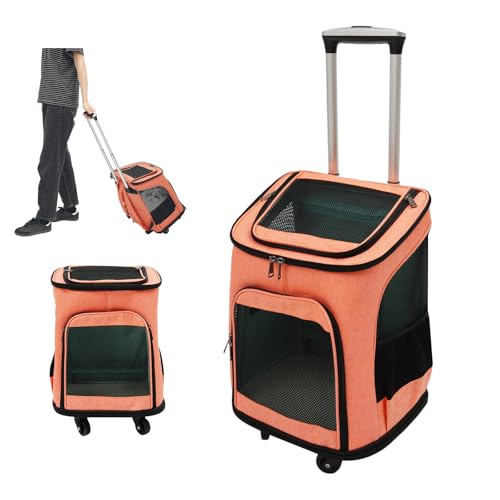 Hundetransportbox mit Rollen,Faltbarer Transportbox,Katzenrucksack mit Teleskopgriff,Transportboxen für große Katze und kleine Hunde mit atmungsaktivem Mesh,Haustier Rucksack bis 9 kg (Orange) von Zoobotanica