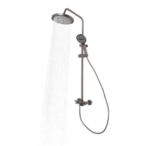 Regendusche Ohne Armatur mit Ablage, Duschset mit 22,5cm Runder Kopfbrause,Duschsystem mit Handbrause und Versteckter Auslauf,Verstellbare DuschsäUle,Grau Regendusche Ohne Armatur mit Ablage, Duschset mit 22,5cm Runder Kopfbrause,Duschsystem mit Handbrause und Versteckter Auslauf,Verstellbare DuschsäUle,Grau von Zoobotanica