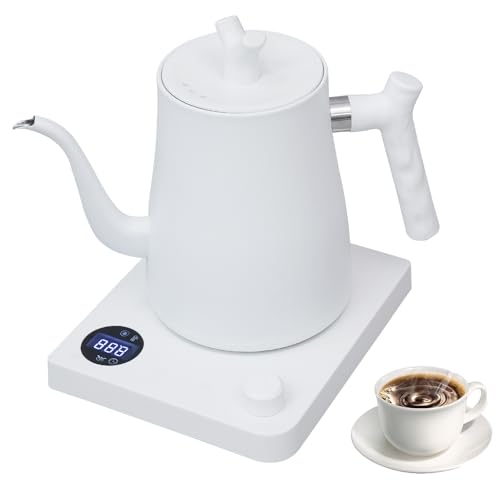 Schwanenhals Wasserkocher 1.0 Liter mit Temperatureinstellung, 304 Edelstahl,40-100°C einstellbar & Warmhaltefunktion,1000w Elektrischer Wasserkessel für Spezialitätenkaffee und Tee (Weiß) von Zoobotanica