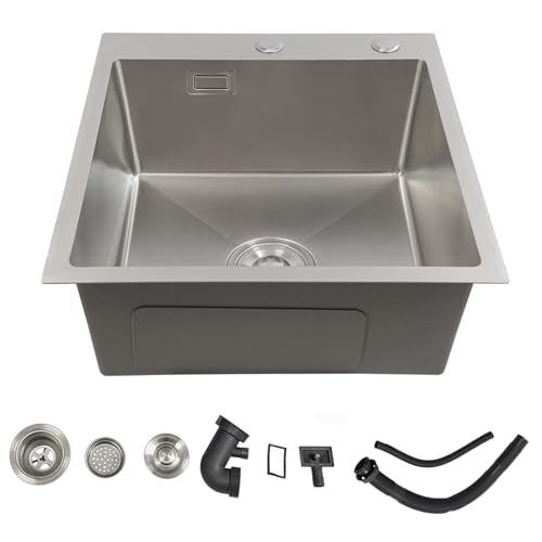 Spülbecken Edelstahl 45 x 50 cm,Spüle Küche mit Ablaufgarnitur,Küchenspüle 1 Becken Rechteckig, Küche Spüle für 50 cm Unterschrank,Einbauspüle mit hahnloch (Silber) von Zoobotanica
