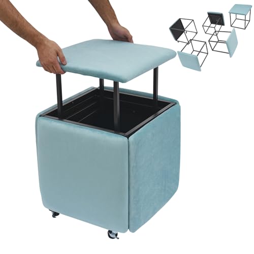 Stapelbare Sofa Stuhl Hocker Kombination, 5-in-1-Sofahocker,Sitzwürfel Fußschemel,Stapelbarer Ottomanhocker mit Drehrollen,Würfelsofa,beweglicher Fußhocker für Wohnzimmer,46 x 46 x 48 cm (Blau) von Zoobotanica