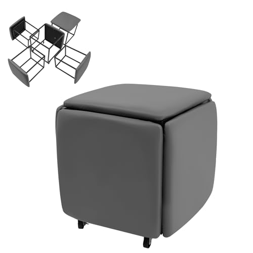 Stapelbare Sofa Stuhl Hocker Kombination, 5-in-1-Sofahocker,Sitzwürfel Fußschemel,Stapelbarer Ottomanhocker mit Drehrollen,Würfelsofa,beweglicher Fußhocker für Wohnzimmer,46 x 46 x 48 cm (Grau) von Zoobotanica