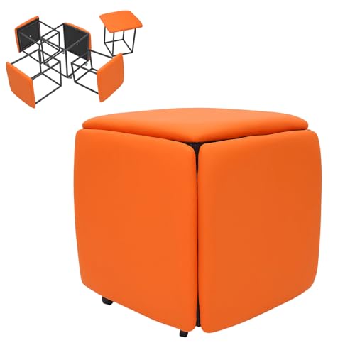 Stapelbare Sofa Stuhl Hocker Kombination, 5-in-1-Sofahocker,Sitzwürfel Fußschemel,Stapelbarer Ottomanhocker mit Drehrollen,Würfelsofa,beweglicher Fußhocker für Wohnzimmer,46 x 46 x 48 cm (Orange) von Zoobotanica