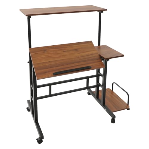 Stehpult Höhenverstellbar Computertisch,Laptoptisch mit Rollen,Mobiler Schreibtisch mit Neigbar Tischplatte,PC Tisch Notebooktisch Laptopständer für Zuhause Büro,60x80x67cm (Walnuss+Schwarz) von Zoobotanica