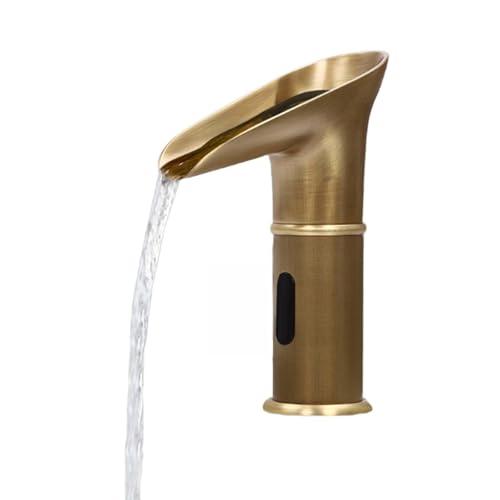 Wasserhahn mit Sensor,Automatische Wasserhahn mit Infrarot Sensor,Waschbecken Wasserfallhahn,Mischbatterien,Badarmatur Waschtischarmatur Küchenarmatur,Auslauf Höhe 100 mm (Gold) von Zoobotanica