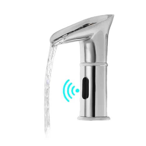 Wasserhahn mit Sensor,Automatische Wasserhahn mit Infrarot Sensor,Waschbecken Wasserfallhahn,Mischbatterien,Badarmatur Waschtischarmatur Küchenarmatur,Auslauf Höhe 100 mm (Silber) von Zoobotanica