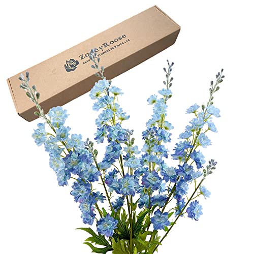 ZYTUYO Blaue Delphinium Künstliche Blume Langer Stiel Blume 4 Stück 85,1 cm Künstliche Rittersporn Faux Look Echte Seide Blume Pflanze Bulk Bouquets für Outdoor Hohe Vase Haus Garten Hochzeit von ZooeyRoose