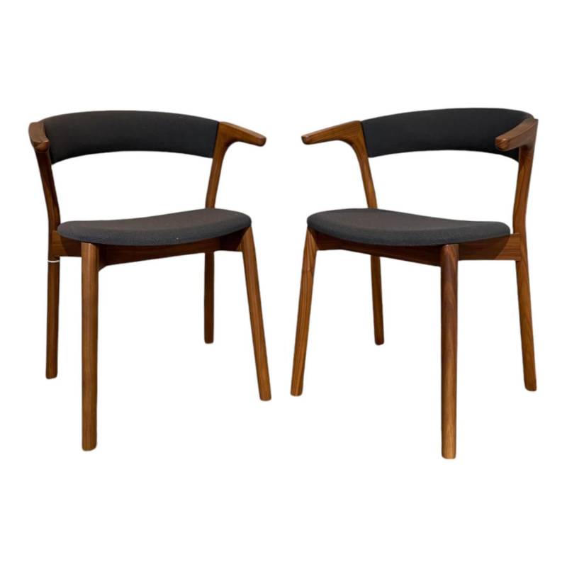 2er Set Stuhl Embra Stoff Steelcut Trio 383 Grau Gestell Nussbaum Natur Lackiert von Zoom by Mobimex