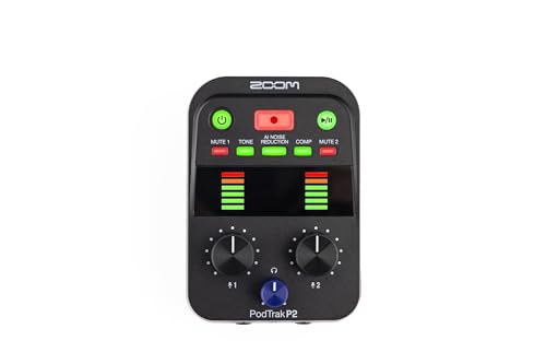 ZOOM P2 PodTrak – Mobiler Podcast Recorder mit 2X USB-Mikrofonanschluss, Podcasting Mixer und Interface für professionelle Aufnahmen unterwegs, schwarz von Zoom